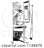 Clipart Of A Retro Vintage Black And White Man Rinsing His Teeth In A Bathroom Royalty Free Vector Illustration by Prawny Vintage