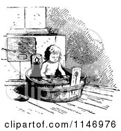 Poster, Art Print Of Retro Vintage Black And White Child In A Tub