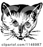Clipart Of A Retro Vintage Black And White Cat Face 2 Royalty Free Vector Illustration