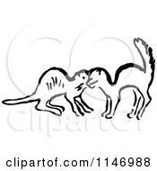 Clipart Of Retro Vintage Black And White Cats Meeting Royalty Free Vector Illustration