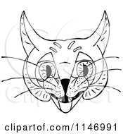 Clipart Of A Retro Vintage Black And White Cat Face Royalty Free Vector Illustration