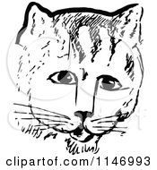 Clipart Of A Retro Vintage Black And White Cat Face Royalty Free Vector Illustration