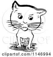 Clipart Of A Retro Vintage Black And White Cat Royalty Free Vector Illustration