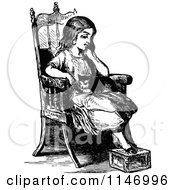 Poster, Art Print Of Retro Vintage Black And White Pensive Girl And Cat In A Chair