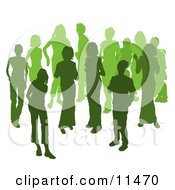 Poster, Art Print Of Two Women Chatting Among A Crowd Of Silhouetted Green People