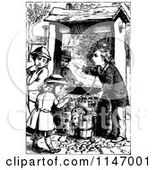 Retro Vintage Black And White Man And Children Rescuing A Cat From A Well