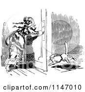 Clipart Of A Retro Vintage Black And White Woman And Escaping Cat Royalty Free Vector Illustration