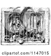 Retro Vintage Black And White Caged Lion And Dog