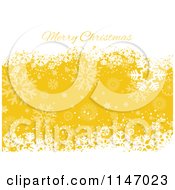 Clipart Of A Merry Christmas Greeting With White Snowflake Grunge Over Yellow Royalty Free Vector Illustration by KJ Pargeter