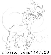 Cartoon Of An Outlined Christmas Reindeer Looking Back Royalty Free Vector Clipart by Alex Bannykh