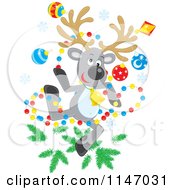 Poster, Art Print Of Christmas Reindeer With Tree Decorations