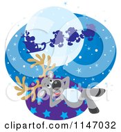 Poster, Art Print Of Christmas Reindeer Watching Santas Sleigh Fly By
