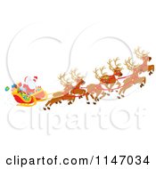 Poster, Art Print Of Santa With Magic Christmas Reindeer Flying His Sleigh 1