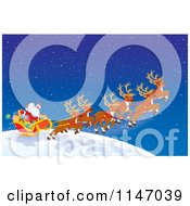 Poster, Art Print Of Santa With Magic Christmas Reindeer Flying The Sleigh