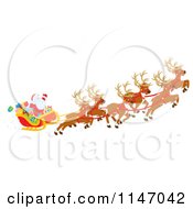 Poster, Art Print Of Santa With Magic Christmas Reindeer Flying His Sleigh 2