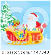 Poster, Art Print Of Santa With Christmas Gifts In His Sleigh