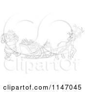 Poster, Art Print Of Outlined Santa Loading Christmas Gifts Into His Sleigh