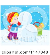 Poster, Art Print Of Happy Boy Making A Snowman 2