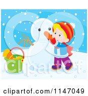 Poster, Art Print Of Happy Boy Making A Snowman 3
