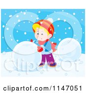 Poster, Art Print Of Happy Boy Making A Snowman 1