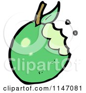 Cartoon Of A Bitten Green Apple Royalty Free Vector Clipart