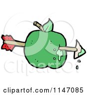 Cartoon Of A Green Apple With An Arrow Royalty Free Vector Clipart