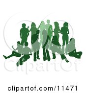Poster, Art Print Of Green Group Of Silhouetted People Hanging Out In A Crowd
