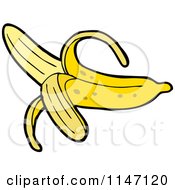 Cartoon Of A Peeled Banana Royalty Free Vector Clipart by lineartestpilot