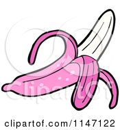 Cartoon Of A Pink Peeled Banana Royalty Free Vector Clipart