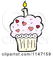 Cartoon Of A Birthday Cupcake Royalty Free Vector Clipart by lineartestpilot