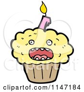 Cartoon Of A Birthday Cupcake Mascot Royalty Free Vector Clipart by lineartestpilot
