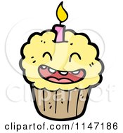 Cartoon Of A Birthday Cupcake Mascot Royalty Free Vector Clipart by lineartestpilot
