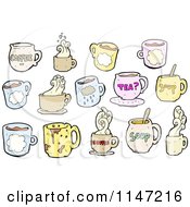 Cartoon Of Coffee Soup And Tea Royalty Free Vector Clipart