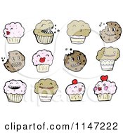 Cartoon Of Cookies And Cupcakes Royalty Free Vector Clipart by lineartestpilot