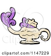 Cartoon Of A Tea Pot With Purple Smoke Royalty Free Vector Clipart by lineartestpilot