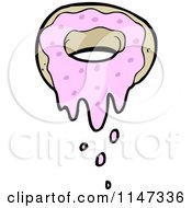 Cartoon Of A Donut With Pink Frosting Royalty Free Vector Clipart by lineartestpilot