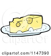Cartoon Of A Cheese Wedge On A Plate Royalty Free Vector Clipart