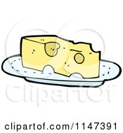 Cartoon Of A Cheese Wedge On A Plate Royalty Free Vector Clipart by lineartestpilot