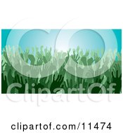 Poster, Art Print Of Green Group Of Silhouetted Hands In A Crowd