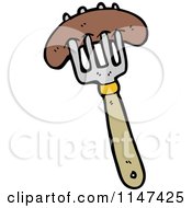 Cartoon Of A Sausage On A Fork Royalty Free Vector Clipart by lineartestpilot