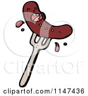 Cartoon Of A Sausage Mascot On A Fork Royalty Free Vector Clipart