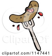 Cartoon Of A Bleeding Sausage Mascot On A Fork Royalty Free Vector Clipart