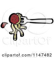 Cartoon Of A Meatball And Spaghetti On A Fork Royalty Free Vector Clipart by lineartestpilot