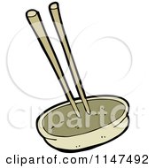 Cartoon Of A Bowl And Chopsticks Royalty Free Vector Clipart by lineartestpilot