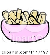 Cartoon Of A Bowl Of French Fries Royalty Free Vector Clipart by lineartestpilot