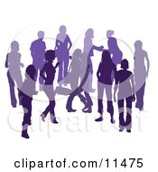 Poster, Art Print Of Purple Group Of Silhouetted People Hanging Out In A Crowd Two Friends Hugging