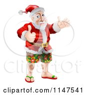 Poster, Art Print Of Thumb Up Happy Santa Wearing Bermuda Shorts And Sandals