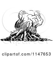 Clipart Of A Retro Vintage Black And White Fire With Logs Royalty Free Vector Illustration