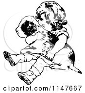 Clipart Of A Retro Vintage Black And White Girl Holding A Puppy Royalty Free Vector Illustration by Prawny Vintage