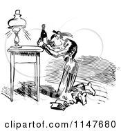 Poster, Art Print Of Retro Vintage Black And White Woman Battling A Wine Bottle